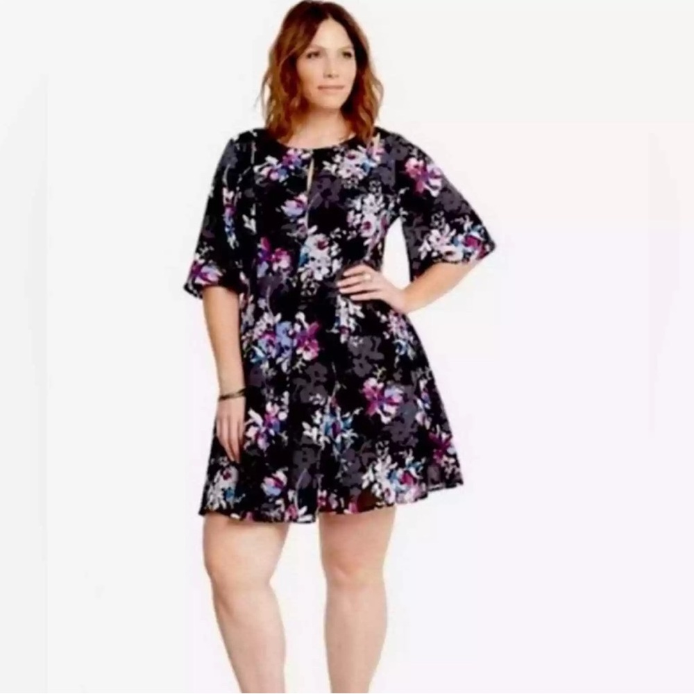 Torrid Black Floral‎ Georgette Flutter Sleeve Mini Dress
